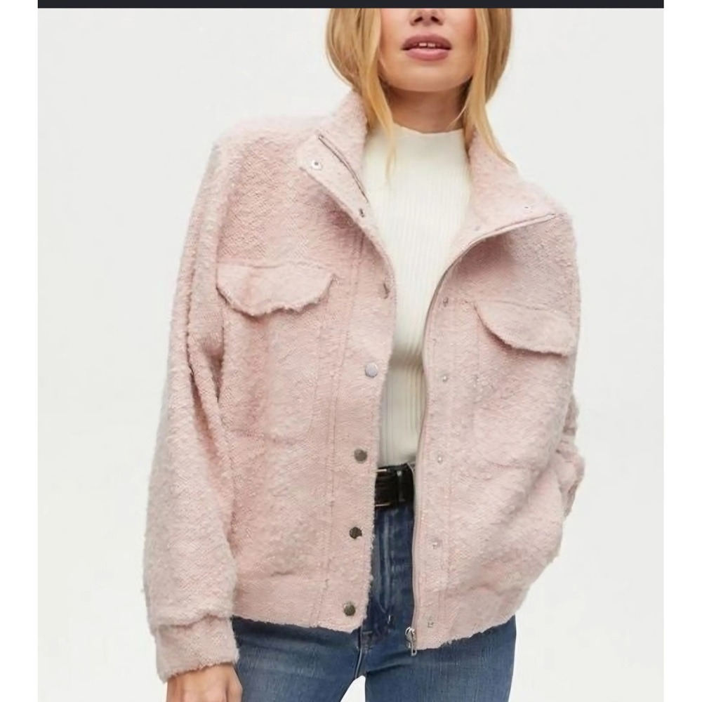 Michael Stars Blush Pink Leti Wool Alpaca Blend Utility Bomber Jacket DPW06 S